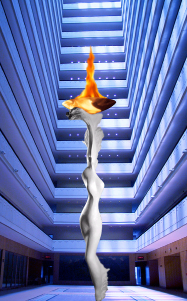 Fire in front of blue building